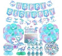 Décorations la fête des dauphins, une bannière de joyeux anniversaire, des dessus de gâteaux, des centres de table en nid d'abeille, pour une fête d'anniversaire sur le thème des dauphins de l'océan