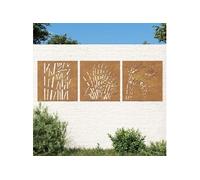 vidaXL Décorations murales Jardin 3 pcs 55x55 cm Design d'herbe, décoration Murale extérieure, Art Mural de Jardin, décoration Murale en métal