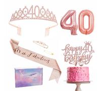 Décorations pour 40e anniversaire pour femmes en or rose, ensemble diadème, ruban de fête, couronne, décorations de gâteau d'anniversaire, chiffre 40, ballons en aluminium, bougies, cadeaux pour elle