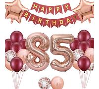 Décorations pour 85e anniversaire - Bannières, ballons et confettis rouge vin pour elle