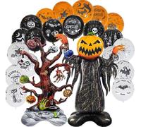 Décorations pour Halloween - Ballons en latex tendance - Lot de ballons effrayants - Ballons noirs, blancs et orange