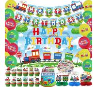 Décorations pour la fête du train, bannière de joyeux anniversaire, dessus de gâteau, toile de fond d'anniversaire, centres de table en nid d'abeille, fournitures pour la fête du véhicule