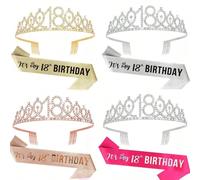 Décorations pour le 18e anniversaire des filles, couronne et écharpe pour le 18e anniversaire, cadeaux pour les filles, fournitures et faveurs pour la fête argent,or,or rose,bandoulière argentée et ro