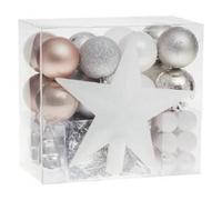 Décorations sapin noël - FEERIC LIGHT & CHRISTMAS - Kit de 44 pièces - Rose Gris Blanc - Plastique