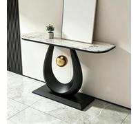 Decorative Entryway Table Thick Stone Tabletop Narrow Sofa Table For Porch | 31.5" 39.4" 47.2" 59" Length Modern End Tables Stable Base Coffee Table For Office Hallway Tables(Black-2,31.5")