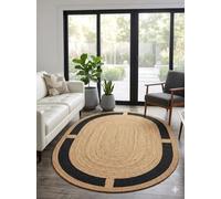 DecorAvenue Tapis indien en jute tressé à la main - Style bohème - Ovale - Respectueux de l'environnement - Pour la ferme, la cuisine, le salon - 1,5 x 2,4 m - Noir