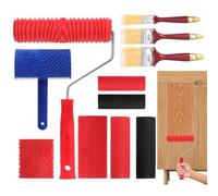 Decoraz Rouleau effet bois - Lot de 11 outils pour veinures | Rouleau structuré pour murs, finition réaliste avec poignée, grattoir, pinceaux, outils pour bricolage et meubles