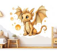 Decords : Autocollant mural – Dragon de bébé doré, style aquarelle, dimensions 201 x 157 cm