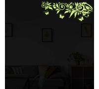 Decords : Autocollant mural représentant une branche de fleurs lumineuse avec des papillons, dimensions : 201 x 76 cm