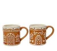 Decoris Tasse en céramique - 10 cm - Motif maison en pain d'épices - Marron | Tasse de Noël en céramique avec anse - Tasse en céramique et tasse à café - Tasse à thé et à café - Tasses et tasses comme