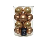 Decorist Lot de 16 boules de Noël en verre - Marron chamel mat et brillant - Diamètre : 8 cm - 16 boules de 8 cm