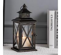 DECORKEY Grande lanterne à bougie décorative carrée à suspendre - Décoration d'intérieur vintage en métal - Lanterne à bougie décorative pour extérieur, terrasse, fête de mariage - Noir avec brosse en