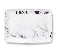 Decorline - Plateau de Service - Lot de 4 - Plats à Servir en Plastique Réutilisable Robuste, Plateaux Traiteur de présentation/décoration pour de Fête Buffet - Rectangulaire 20x28 cm - Blanc/Argent