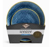 Decorline - Weave Combo Collection Lot d’Assiettes Bleu/Or - 36 pièces (26 & 19 cm) en plastique PET résistant, réutilisable, décoration de table élégante pour mariage, fête & événements