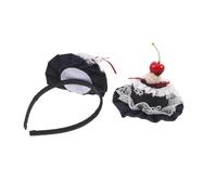 DECORNIJIA Pince à Cheveux Gâteau D'anniversaire en Tissu Dentelle 2 Pièces Serrage-tête Cerise en Jean Bleu pour Filles, Accessoires Coiffure Festival et Fête Garçon et Filles, Mini