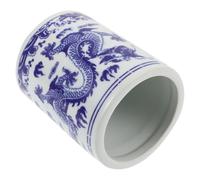 DECORNIJIA Seau de Rangement pour Ustensiles Cuisine Style Chinois Support Baguettes et Cuillères Pot Compact et Multifonctionnel pour Comptoir Design Bleu et Blanc Traditionnel