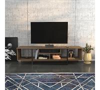 DECOROTIKA Asal Meuble TV Moderne 150 cm avec Rangement - Banc TV Design Contemporain pour téléviseurs Jusqu’à 65'' - Noyer et Noir