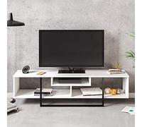 DECOROTIKA Asal Meuble TV Moderne 150 cm avec Rangement - Banc TV Minimaliste pour téléviseurs Jusqu’à 65'' - Blanc et Noir