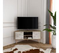 DECOROTIKA Lesson Meuble TV Moderne 120 cm avec Rangement - Chêne Marbre Blanc