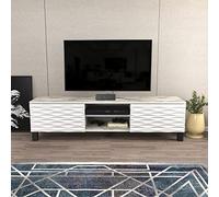 DECOROTIKA Lukas Meuble TV Moderne de 150 cm de Large pour téléviseurs jusqu'à 65" avec armoires et étagères Ouvertes (Effet marbre Blanc/Blanc)