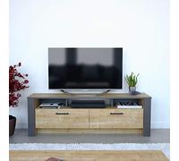 DECOROTIKA Manhattan Meuble TV Moderne de 150 cm de Large avec étagères de Rangement Ouvertes pour Salon, Chambre à Coucher, Meuble TV - Noyer et Noir
