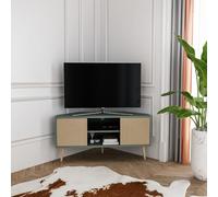 DECOROTIKA Meuble TV d’Angle Moderne 120 cm avec Rangement, Banc TV Coin Style Scandinave pour Salon, Compatible TV Jusqu’à 55 Pouces - Vert Rotin