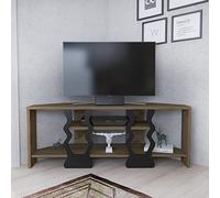 DECOROTIKA - Meuble TV d'angle Firal avec étagères Ouvertes pour Rangement multimédia et Divertissement (Motif Oud/Noir)