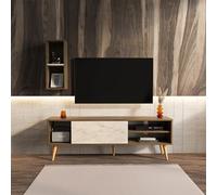DECOROTIKA Rans Meuble TV | Banc TV | Rangement | Etagère Murale Incluse | Options de Couleurs (Noyer et Traverter)