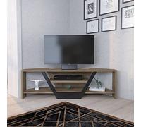 DECOROTIKA Sares Meuble TV d'angle Moderne avec étagères de Rangement Ouvertes pour Salon, Chambre à Coucher, Meuble de Divertissement - Noyer et Noir