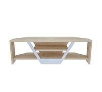 DECOROTIKA Sares Meuble TV d'angle Moderne avec étagères de Rangement Ouvertes pour Salon, Chambre à Coucher, Meuble TV - Chêne Saphir et Blanc