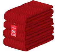 DecorRack Lot de 4 grandes serviettes de cuisine, 100 % coton, 38,1 x 63,5 cm, chiffon de séchage absorbant, parfait pour la cuisine, essuie-mains de couleur unie Rouge