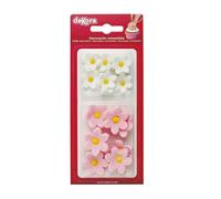 Dekora - Boîte de 7 Marguerites Blanches et 7 Marguerites Roses en Sucre - Figurines Comestibles pour Gâteaux - Décoration en Sucre pour Gâteaux d'Anniversaire