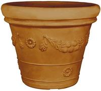 Decorspace Vase double bord feston rond en résine avec décoration pour extérieur « Made in Italy » (55 cm, terre cuite)