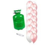Décos et animations - Kit bouteille d'hélium avec 12 ballons rose gold 12 ballons blancs et ruban