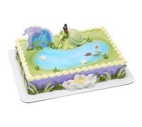 DecoSet® Disney Princess Tiana Décoration de gâteau 3 pièces avec figurine Tiana et grenouille, motif nénuphar et photo de fond