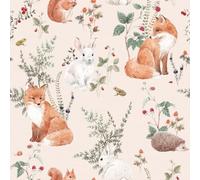 Decotalk Papier Peint Adhésif Mural Chambre Enfant 44.5cmX900cm Papier Peint Rose Animaux Renard Lapin Hérisson Plaisir Enfantin Adhesif pour Meuble Enfant Rouleau Adhesif Decoratif Mural Nursery