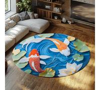 Découpe papier 3d style artistique tapis rond 160cm tapis feuille lotus carpe koi zone cercle poissons modernes créatifs lavables pour salon poils bas moquette pour salle manger bureau domicile