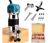 Découpeuse de bois 800W, 6,5 ampères, à main stable, vitesse réglable de 2000 à 31000 tr/min. Outil de routage compact pour le bois, routeur portable pour le travail du bois, livré avec 15 mèches de r