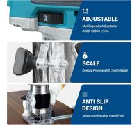 Découpeuse de bordure électrique - 6 vitesses - 440W - 30000 tr/min - Moteur sans balais - Mandrin de 6,35 mm - Compatible avec les batteries 18V - Sans batterie