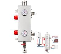 Découpleur Hydraulique en Acier Inoxydable, Ballon d'Équilibrage Chaudière | Gestion du débit d'eau multi-circuits, manomètre et thermomètre combinés, séparation des circuits primaire et secondaire,