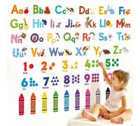 DECOWALL Alphabet Chiffres Couleurs Stickers Muraux Animaux, ABC (DS8-8044) | Majuscules et minuscules A-Z, chiffres 1-10, formes à compter et 10 motifs de crayons colorés pour une déco murale éducative