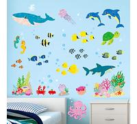 DECOWALL BA-2014S Stickers muraux sous la mer (petit) Stickers enfants Peler et coller Pépinière Amovible Chambre Animal Poisson Salle de bain Bébé