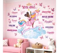 DECOWALL Black Girl Autocollants muraux licorne magique - Décalques de motivation afrocentrique pour chambre de fille, crèche, salle de jeux (SG2-2503)