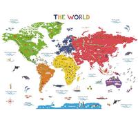DECOWALL DL3-2212 très grand Carte du Monde stickers muraux (150x91 cm) Enfants Pépinière Sticker Décor À La Maison Art Voyage Garçon Chambre Bébé Bois International Couleur Affiche Pépinière