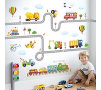 DECOWALL SG2-2107 Construction Transport sur Route Enfants Stickers Muraux Décoller et Coller Amovible pour Chambre d'Enfant Chambre Salon Art Décorations Murales