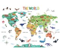 DECOWALL SG2-2423 Stickers muraux Carte du Monde Animale Grands Amovibles pour Chambre d'Enfant Chambre Bébé Salon Art Mural Décoration Salle Jeux Maison Garçon Fille Peel and Stick Salle Classe