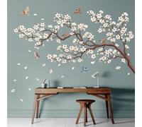 DECOWALL SG4-2317 Autocollants muraux motif arbres en fleurs de cerisier blanc avec oiseaux sur branche de fleurs roses, repositionnables pour chambre d'enfant, chambre, salon, art, décoration murale