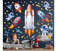 DECOWALL Stickers Muraux Espace Fusée Astronaute - Décoration Murale Autocollante pour Chambre d’Enfant, Bébé, Garçon et Salle de Jeux (SG2-2416)