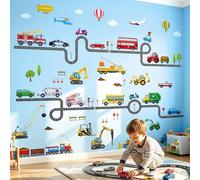 DECOWALL Stickers Muraux Véhicules Routes et Engins de Chantier (DS9-8090) | Véhicules, routes et engins de chantier colorés; amovibles et repositionnables pour créer une scène de transport modulable