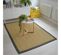 Decoweb Tapis Jonc de mer - Bihar Fin Chevron - Ganse Coton Anthracite - 250 x 350 cm